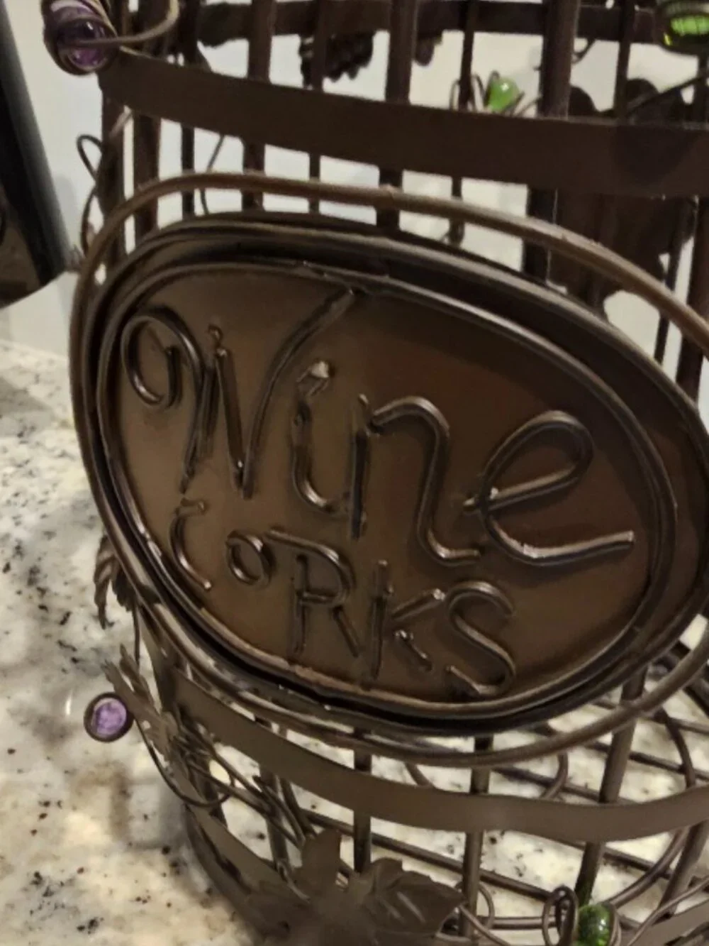 NWOT Metal Wine Barrel Cork Holder Grapes Beaded Accents